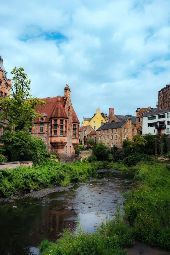 Stone buildings beside the Water of Leith in Dean Village, Edinburgh