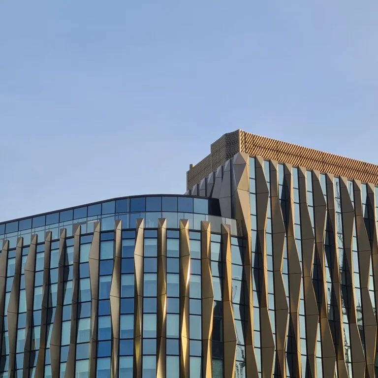 Modern city centre office buildings with glass and metal facades