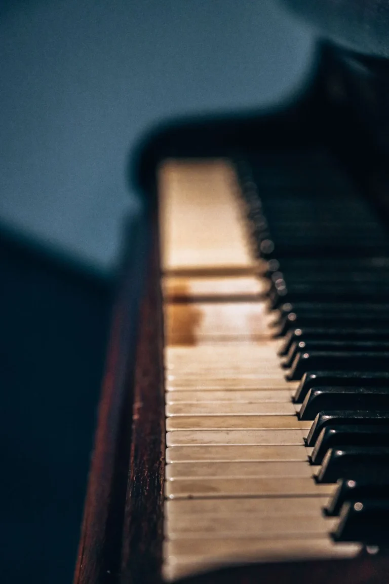 Close view of the keys of a vintage piano