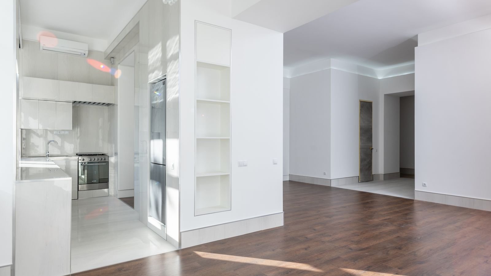 Empty open plan kitchen and living area